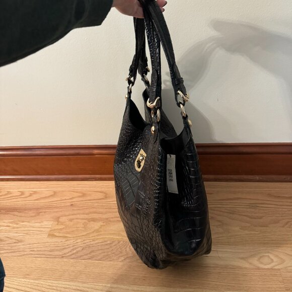 NWT DKNY Black Crocodile Embossed Leather Hobo Bag - Picture 11 of 14